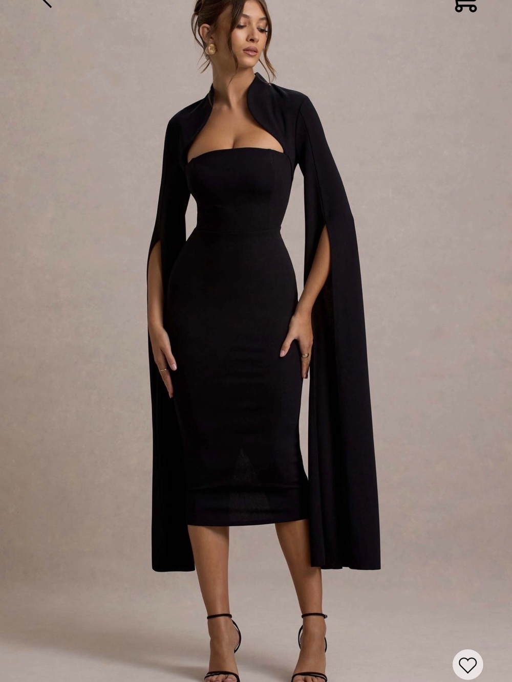 Club L London Strapless Black Midi Dress with Cape Sleeves Size 10